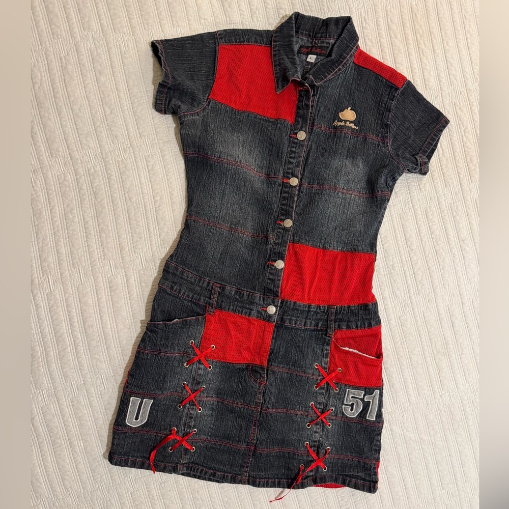 Apple Bottoms Casual denim and Red varsity Mini Dress